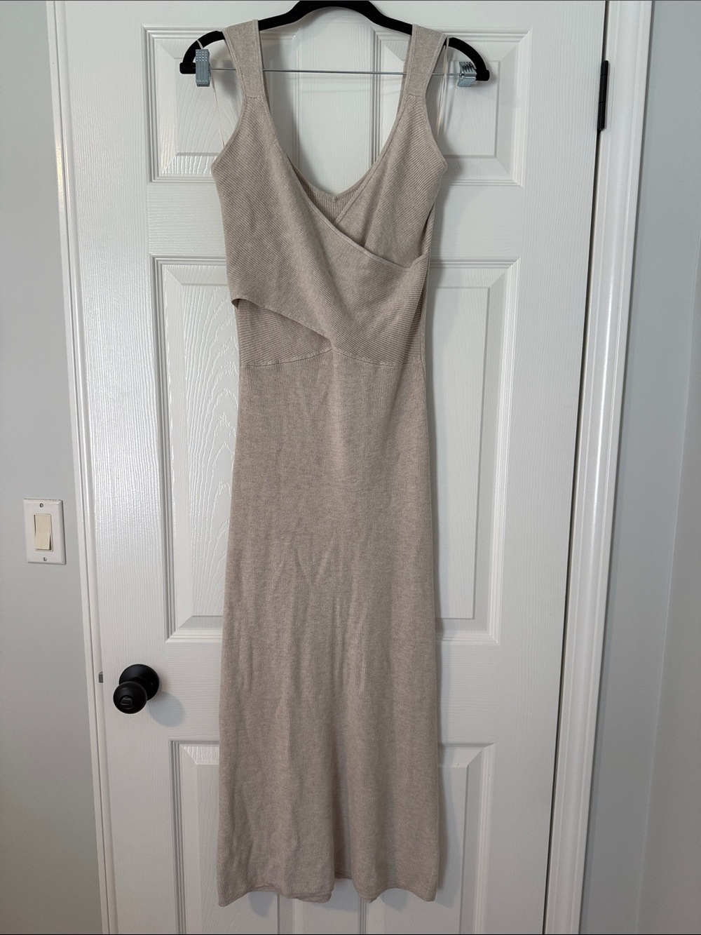 Freshman 1996 - Beige ribbed knit twist-front dress, Large new with tags